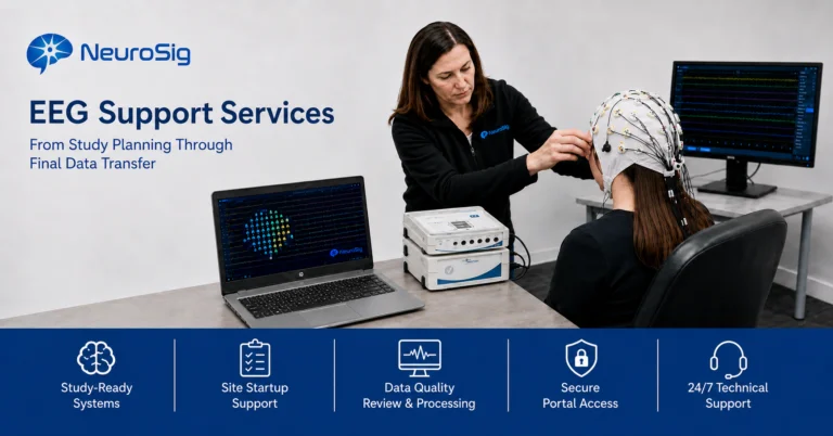 NeuroSig EEG support services for research studies with EEG system and cap setup